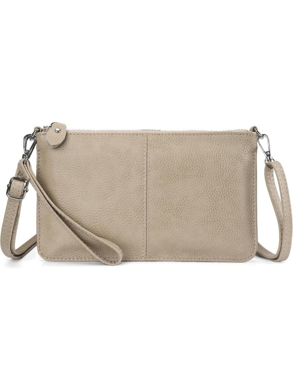Women's Beige Genuine Leather Wristlet Clutch Phone Wallet Small Crossbody Purse